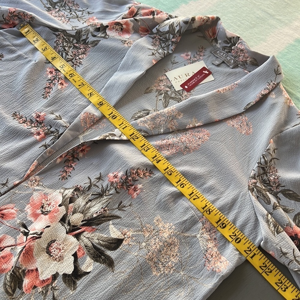 Laura Petites Floral Open Front Kimono Jacket 3/4 Tie Sleeves NWT - Picture 7 of 9